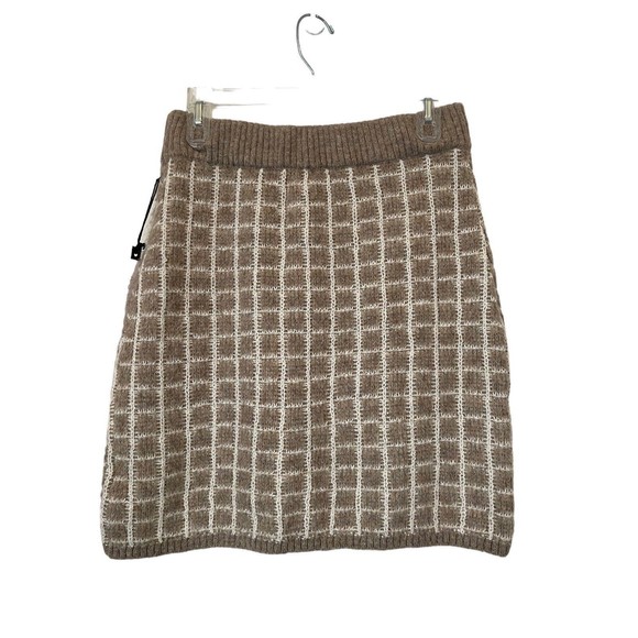 ASTR THE LABEL Taupe-White Check Knit Mini Skirt Size Large NWOT - Picture 1 of 8